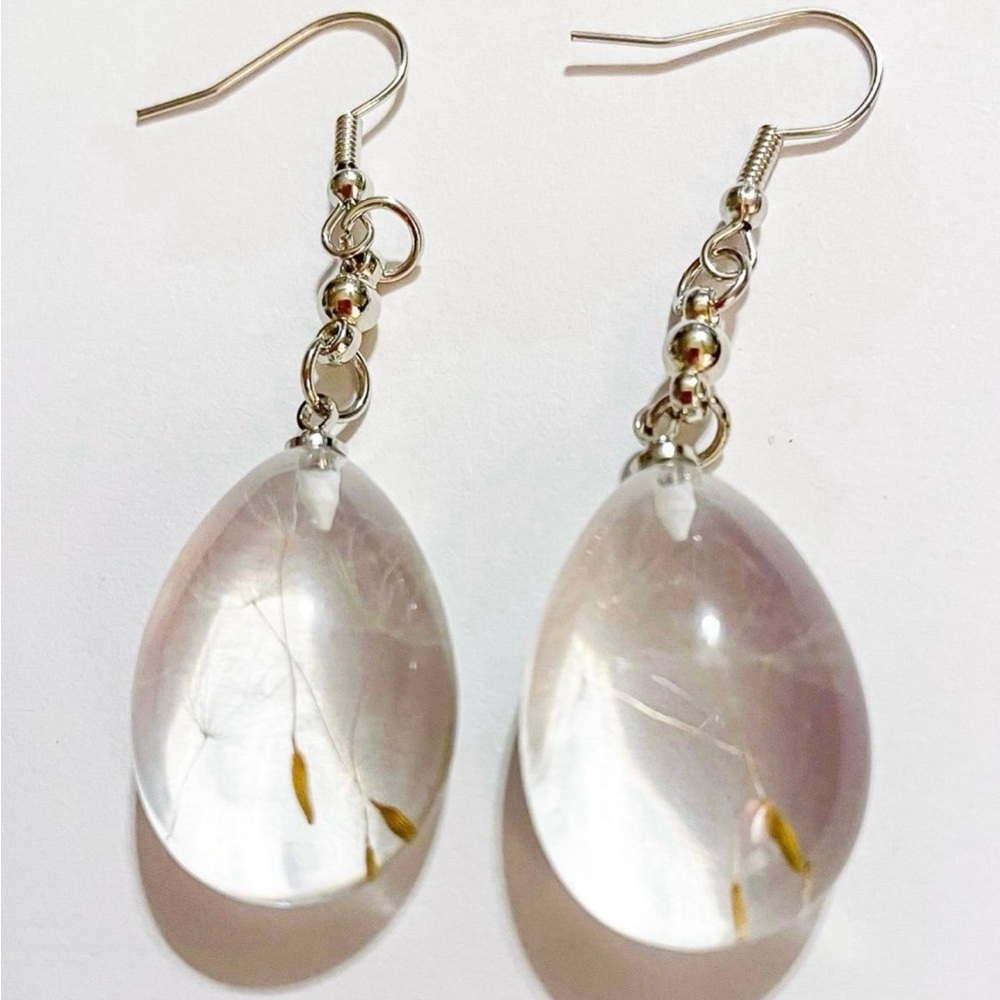 Dandelion Resin Teardrop Dangle Earrings